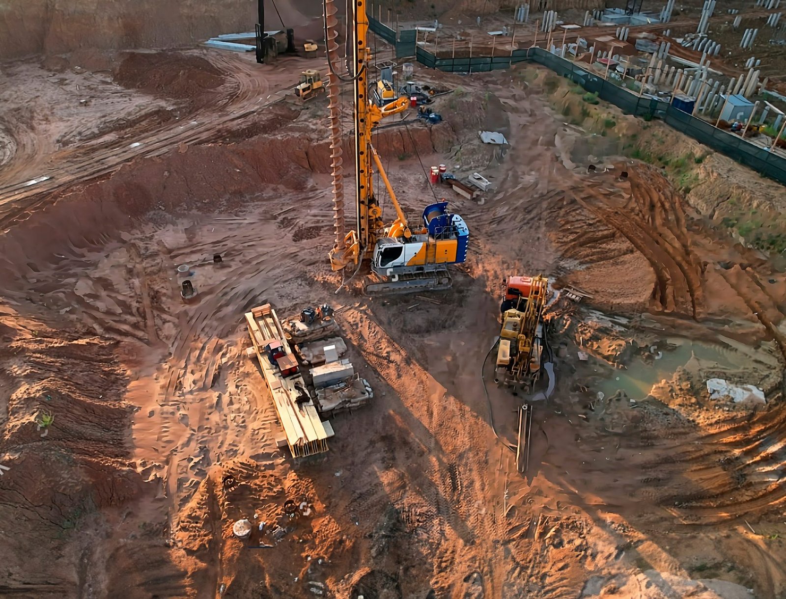Perforadora geotécnica en obra, vista aérea